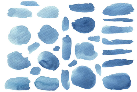 Set of vector blue brush strokes.Watercolor texture splatters. Grunge rectangle text boxes. Frames for text or quote.	