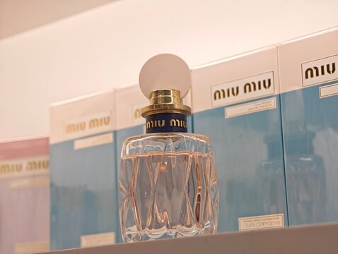 Paris,France-Oct.3rd 2025: Miu Miu perfume bottle in store