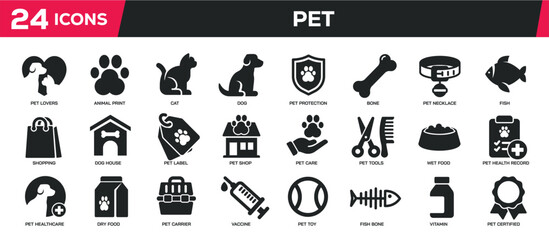 Pet solid icons collection. Perfect pixel on transparent background. Vector illustration