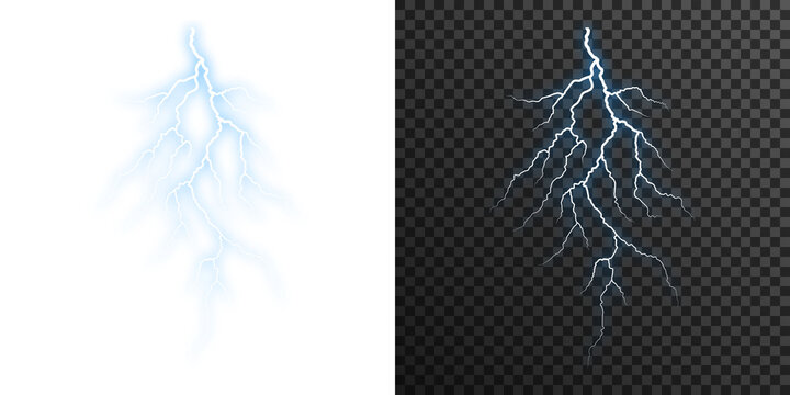 Realistic blue lightning bolt PNG isolated on transparent background with electric storm energy and glowing flash

