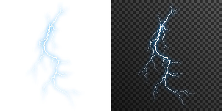Realistic blue lightning bolt PNG isolated on transparent background with electric storm energy and glowing flash
