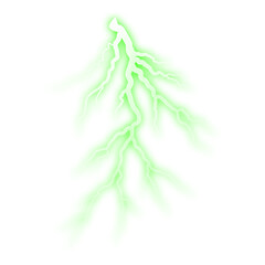 Green lightning arc PNG isolated on transparent background with glowing electric branches for dramatic energy visuals
