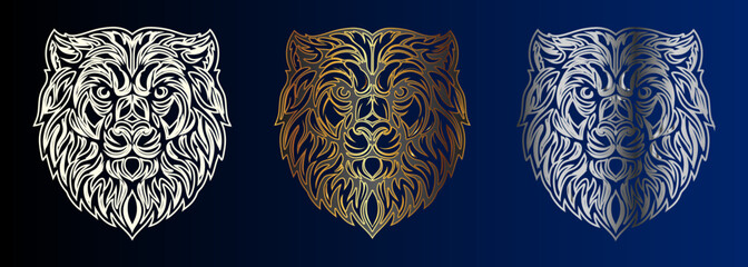 Lion Heraldry Emblems Set, Regal Animal Crests, Vintage Wildlife Design Elements