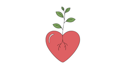 Heart with growing plant, ideal for Valentine's Day, symbolizing modern romance and essential self-care, representing emotional growth and well-being