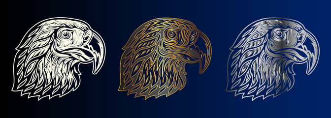 Obraz premium Eagle Heads Collection Metallic Gold Silver Emblem Heraldry Design Vector Illustration