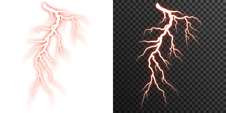 Red thunder lightning PNG isolated on transparent background with electric glow and dramatic energy flow
