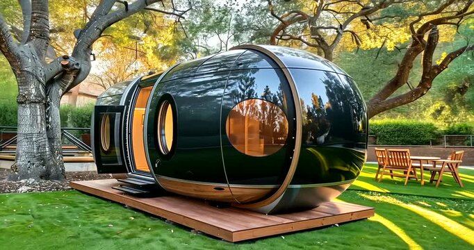 Futuristic Outdoor Living Pod Architecture Displayed in a Verdant Park Scene