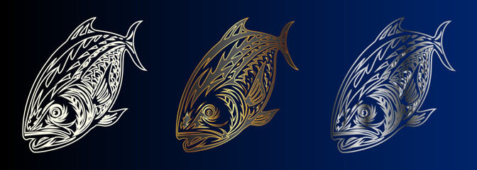 Elegant Fish Collection Featuring Gold Silver Bronze Metallic Textures, Decorative Marine Life Artwork