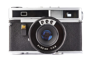 Old rangefinder camera isolated white