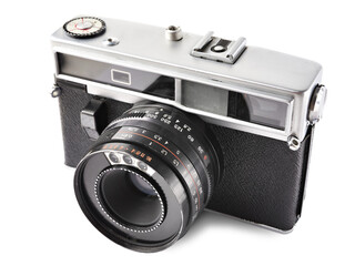 Old rangefinder camera isolated white