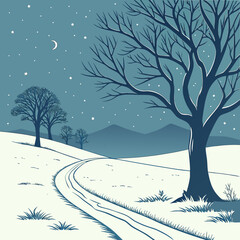 Minimalist vector illustration of a stark arctic night landscape with subtle glowing elements and a sense of vastness. © Aaaa