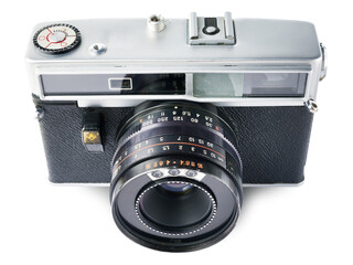 Old rangefinder camera isolated white