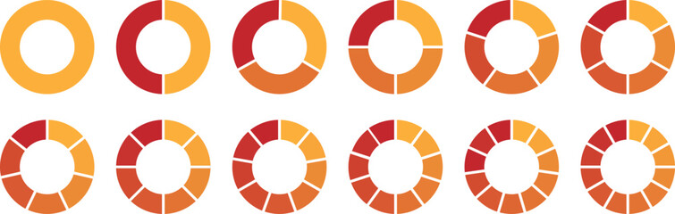 Pie chart color icons. Segment slice sign. Circle section graph.