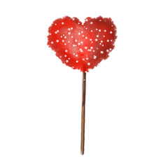 heart shaped lollipop, Fluffy red heart with white stars on a wooden stick, resembling a magic wand or a lollipop, valentine's day, romance 