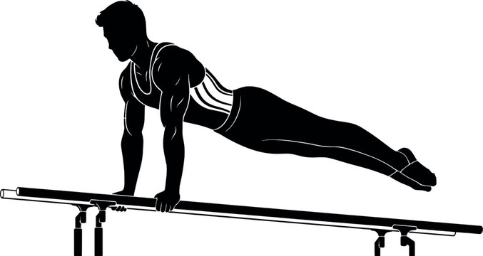 Male Gymnast Silhouette on Parallel Bars
