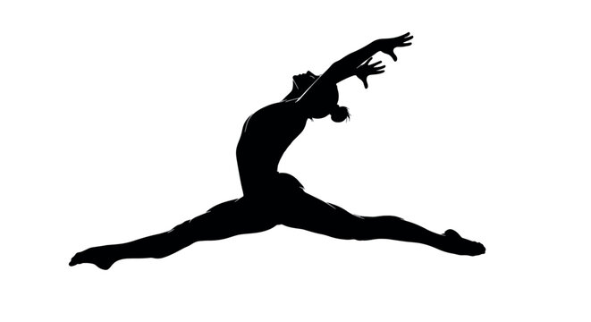 Dynamic vector silhouette of a female dancer performing a powerful grand jet&eacute; split jump