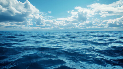 Obraz premium Blue sky over calm sea. Blue sea and sunny sky on horizon over calm water