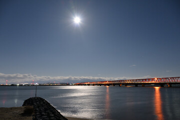 月夜の揖斐長良大橋