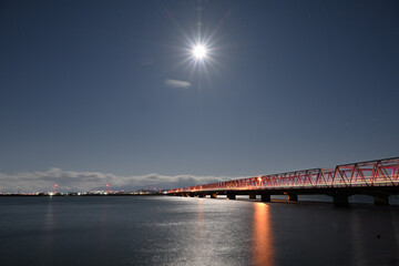 月夜の揖斐長良大橋