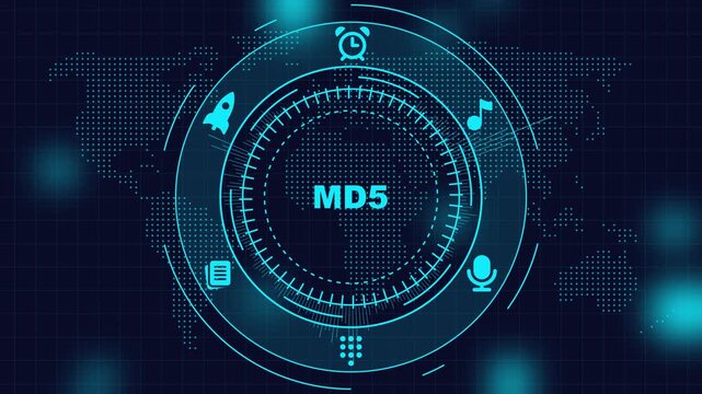 MD5 Hash Digital Interface with and Circular Progress Bar on Dark Background