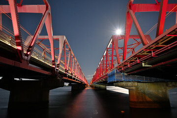 月夜の揖斐長良大橋