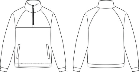 cad drawing flat vector illustration, half zip high neck technical jacket, fashion design template, outerwear windbreaker menswear womenwear © DevidDell