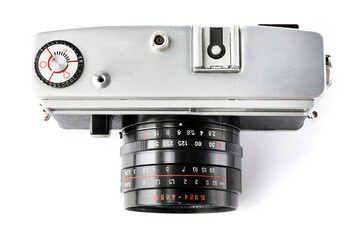 Old rangefinder camera isolated white