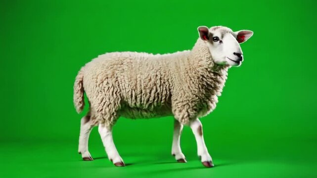 White sheep standing against green background