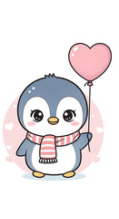 Obraz premium Adorable Cartoon Penguin with Heart Balloon 2.