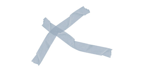 A close-up of gray duct tape crossed over itself on a black background