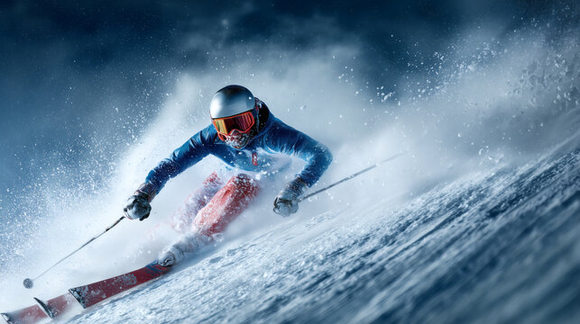 Extreme Downhill Skier Action in Deep Powder Snow