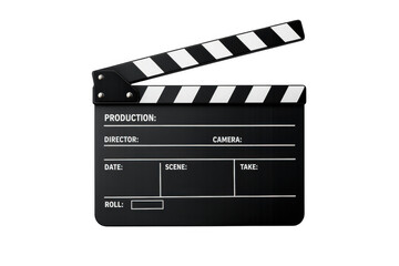 Obraz premium Clapperboard opening, symbolizing film production, movie making, and video editing, isolated on a transparent alpha channel background