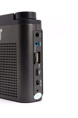 Radio receiver with multiple input options seen from the side