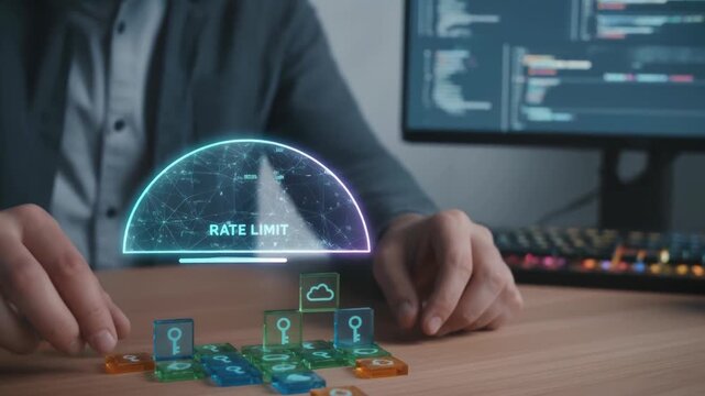 Ai developer programming coding technology concept with rate limit control interface for data security access and digital key api cloud management
