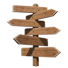 Fototapeta premium Rustic old wooden road signpost board, ideal for vintage design, signage mockups, branding, advertising, and classic travel themes, isolated on white or transparent background. PNG format.