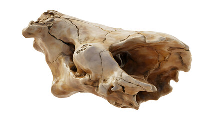 Fossilized animal skull bone isolated on white background ancient relic