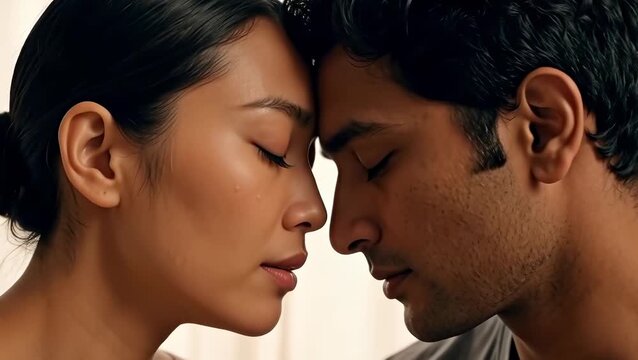 Intimate Moment Between Young Caucasian Female and Male in a Tender Embrace