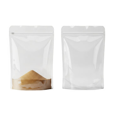 Two pouch bags with sand, isolated on transparent background