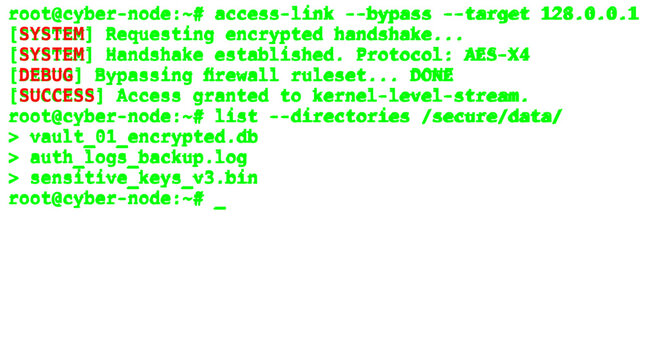 Cybersecurity terminal command line interface with scrolling code on black background