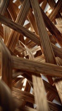 A detailed close-up view of intertwined strands of natural, dried plant material creating a woven texture
