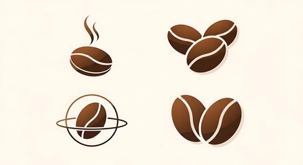Coffee beans illustrations in various creative arrangements