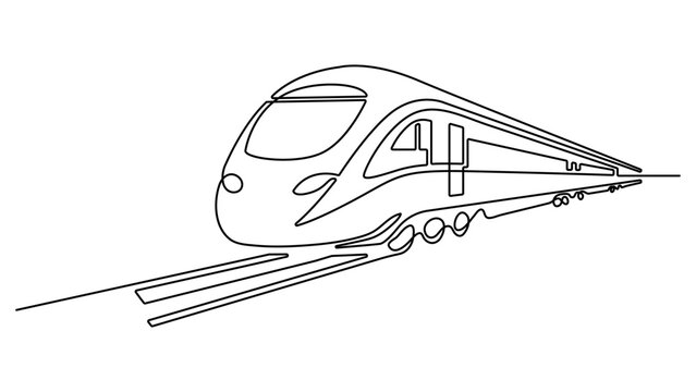 Modern high-speed train outline drawing vector graphic concept. Vector illustration