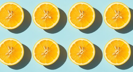Obraz premium Vibrant orange slices on light blue background