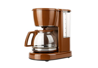 Brown retro coffee maker machine with glass carafe pot, isolated on a transparent background