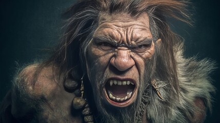 Fototapeta premium angry, screaming Neanderthal closeup