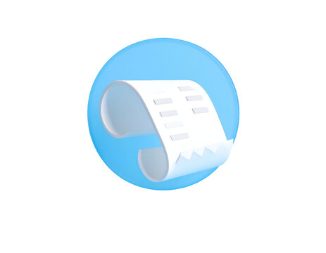 Stylized paper receipt icon on a blue circle