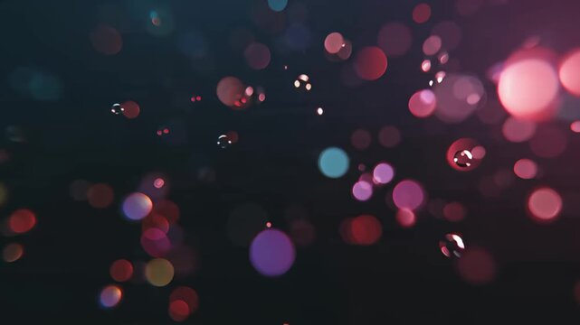 Colorful bokeh lights floating in the dark space atmosphere viewed from a distant perspective with glowing lights shining brightly everywhere freely