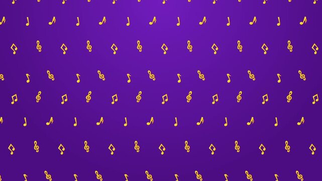 golden music notes on purple background loop