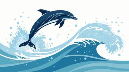 Dolphin jumping out of ocean wave with joyful splash