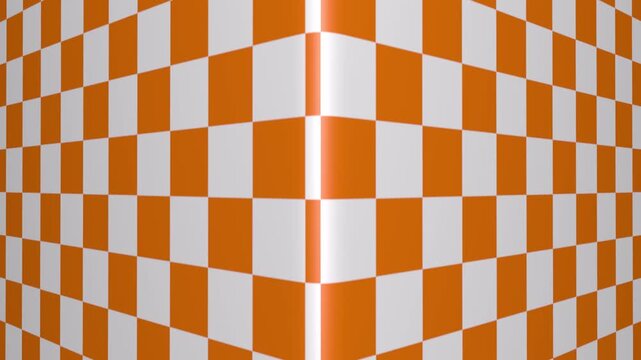 Orange and white checkerboard corner scales and moves inward, animated abstract background with dynamic depth and perspective for modern motion design and creative visuals